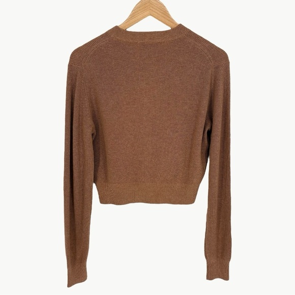 NWT Amour Vert Lily Rib-Knit Cropped Cardigan Sweater | Sz Medium | Camel Tan - Picture 3 of 13